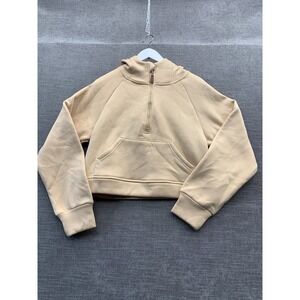 Pogtmm Cropped Hoodie Womens Medium Beige Stretch Fleece Lined Half Zip Winter